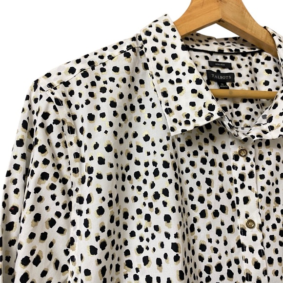 Talbots non iron leopard animal print metallic button-up long sleeve shirt 18 - Picture 4 of 14